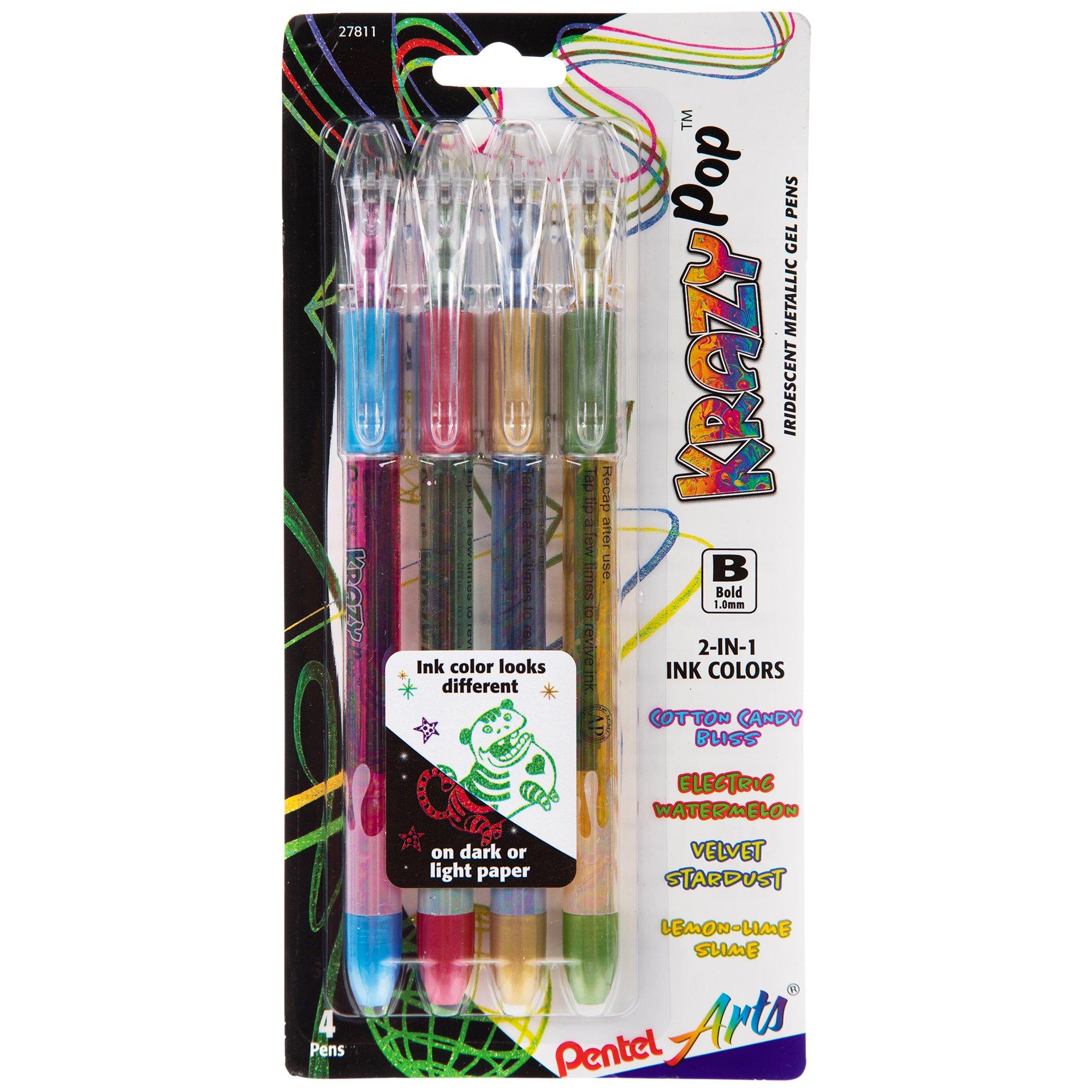 Pentel Arts Krazy Pop Iridescent Gel Pen, 1 Mm Bold Line, Assorted