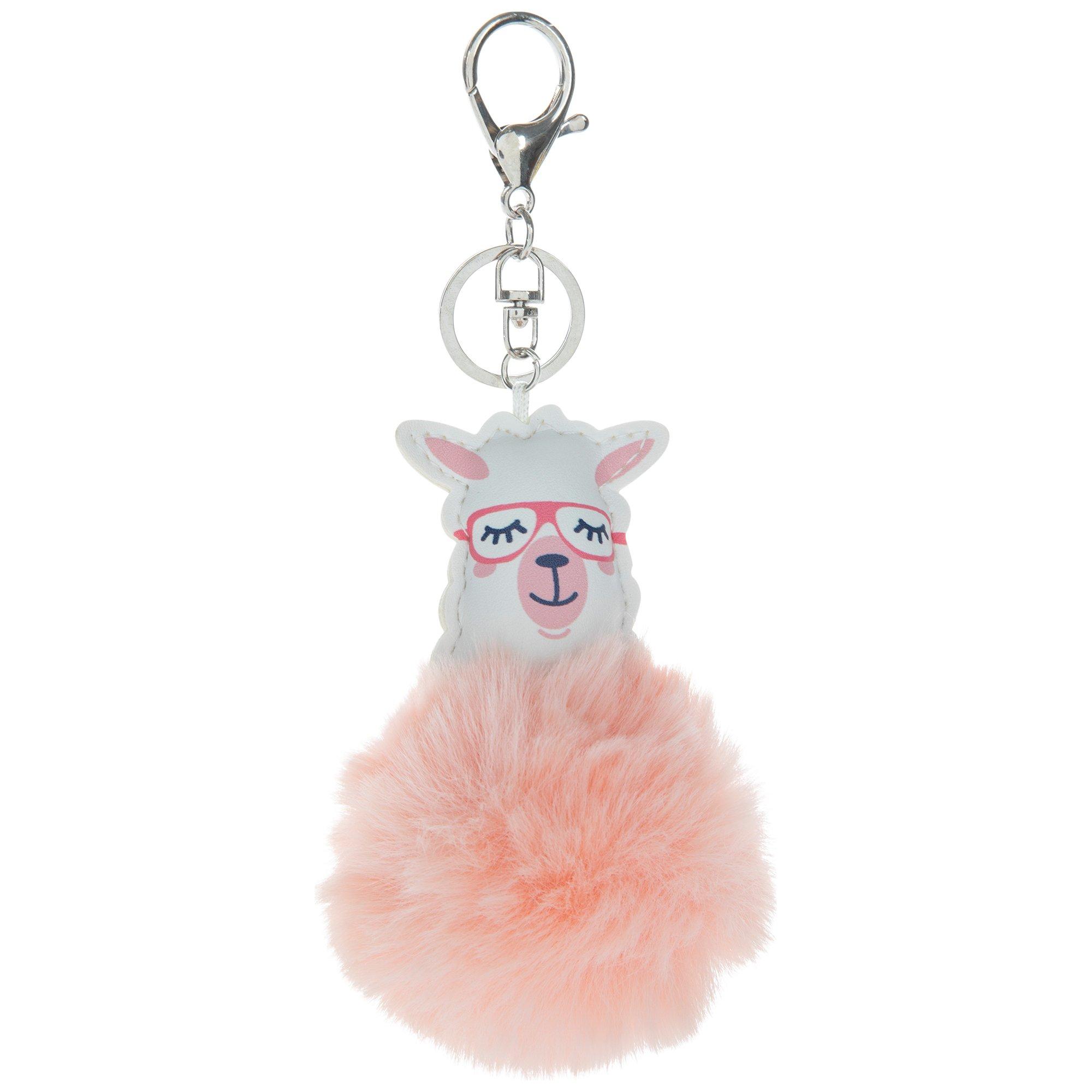 Light Pink Fuzzy Pom Pom Llama Keychain