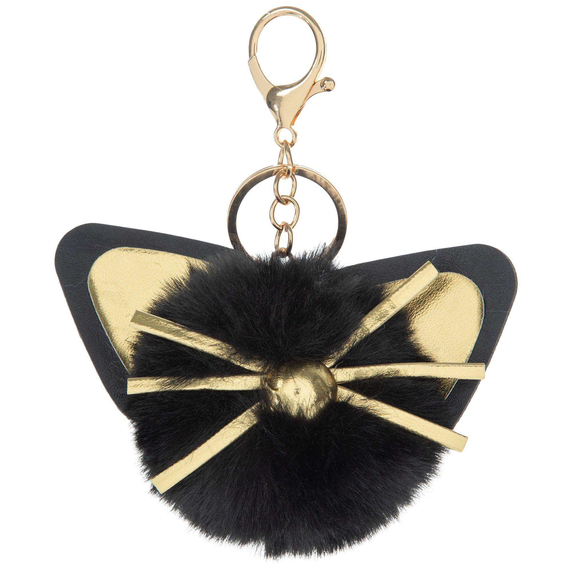 www. - Pom pom Cat Fluffy Faux Fur Keychain