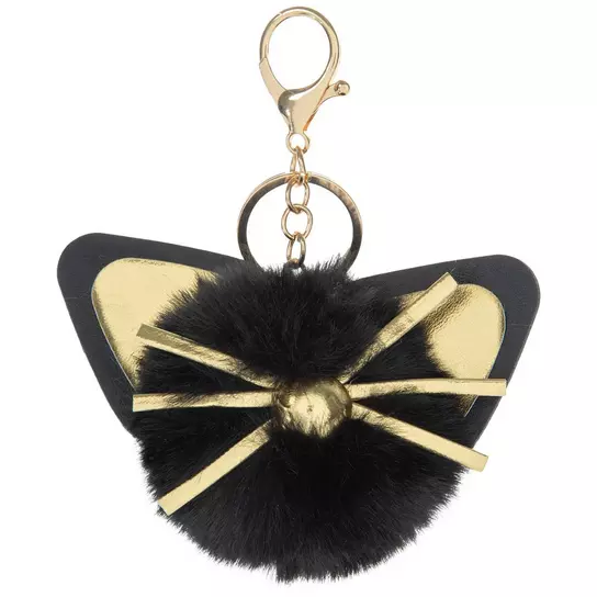 Black Fuzzy Pom Pom Cat Keychain, Hobby Lobby