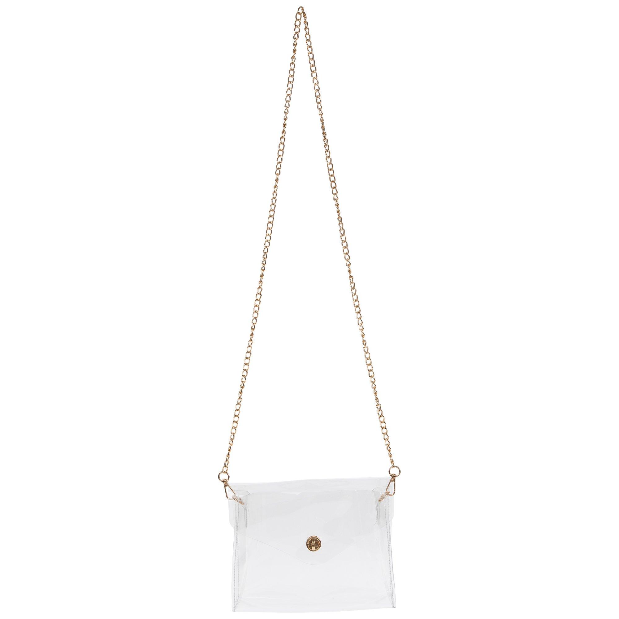 White, Gold, and Navy Clear Crossbody Purse