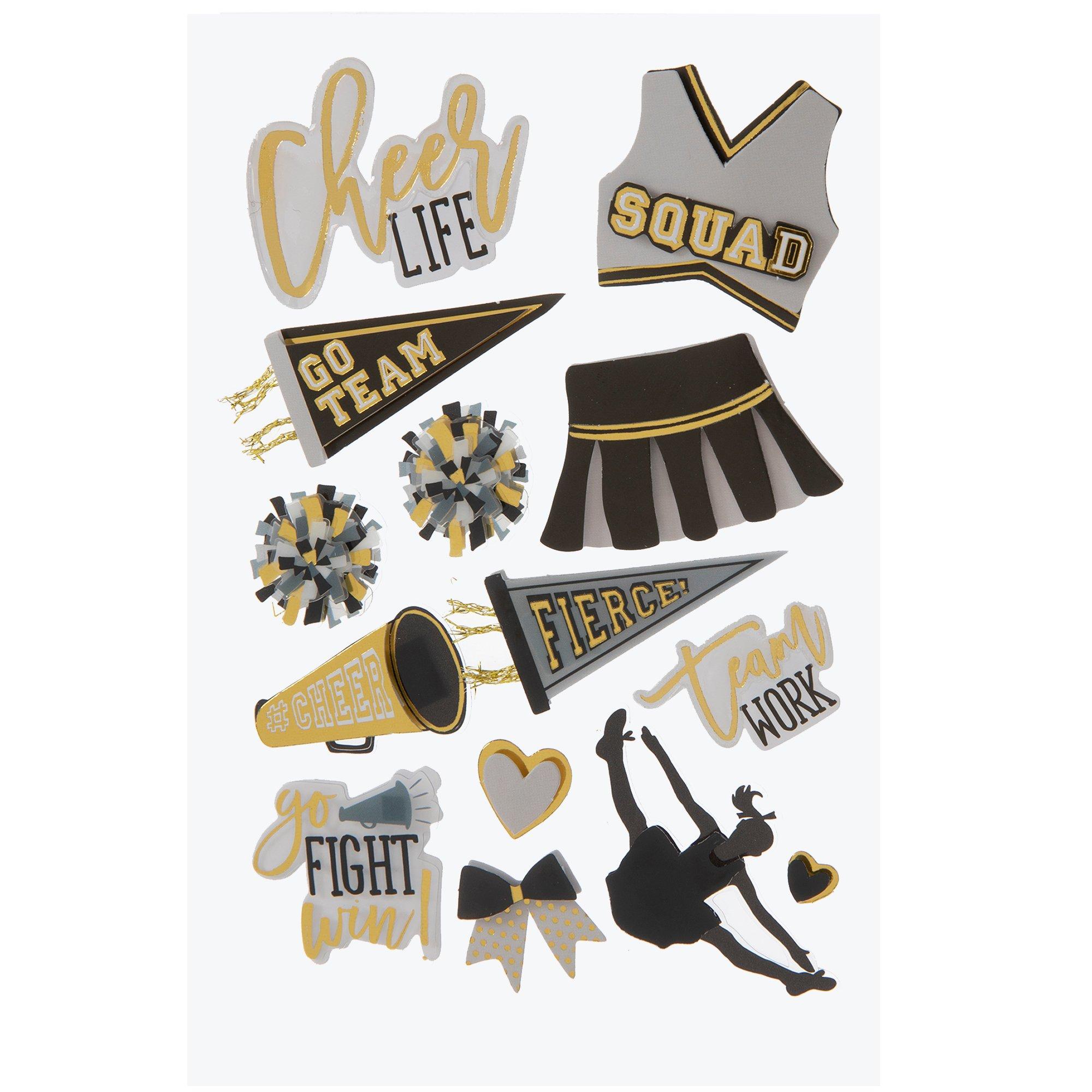 Cheer Life, Squad, Team Work, La Petites 3D Stickers, Acid Free,  Scrapbooking, Cards, Journals, The Paper Studio,(Tps243)