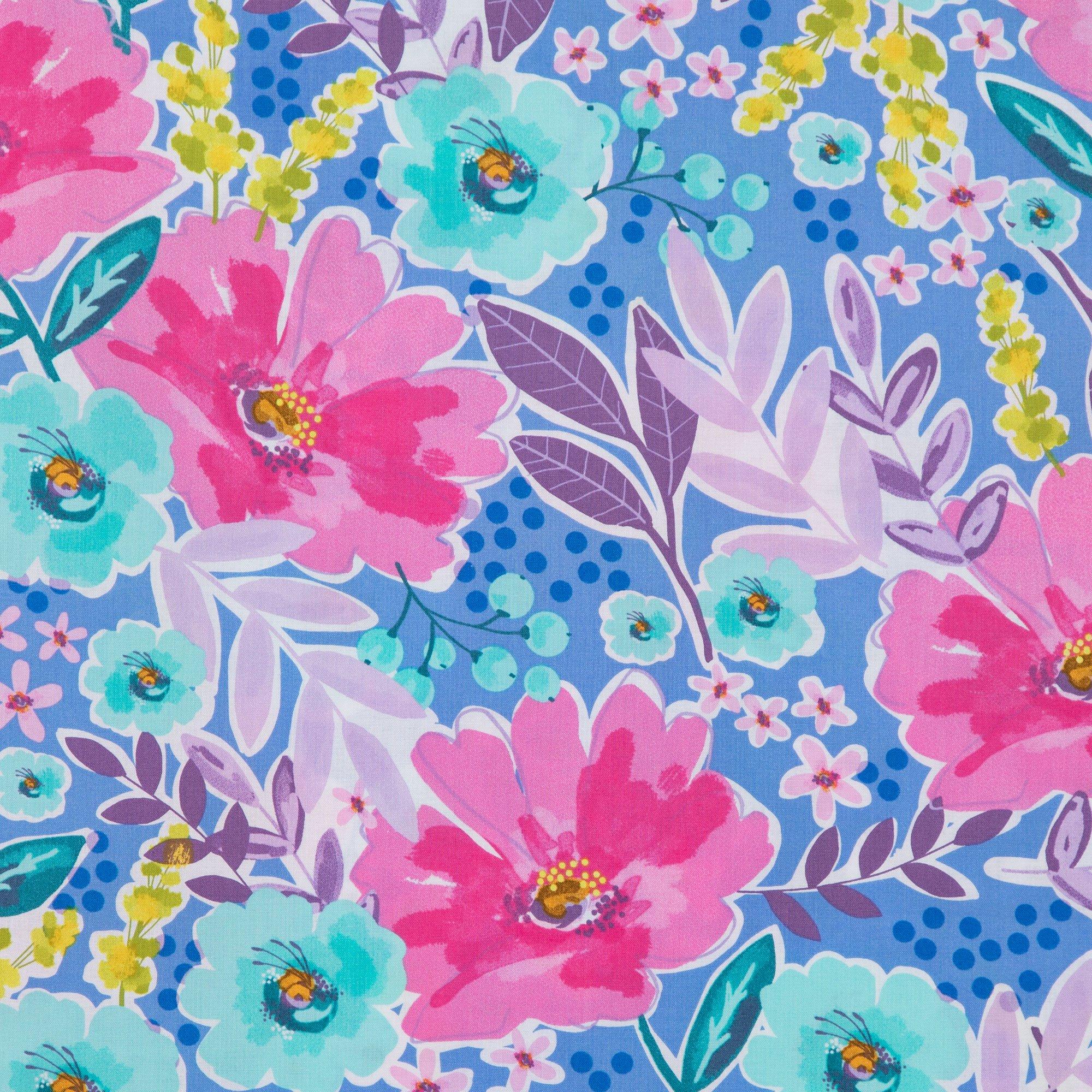 Blue & Pink Floral Cotton Fabric Hobby Lobby 1890128