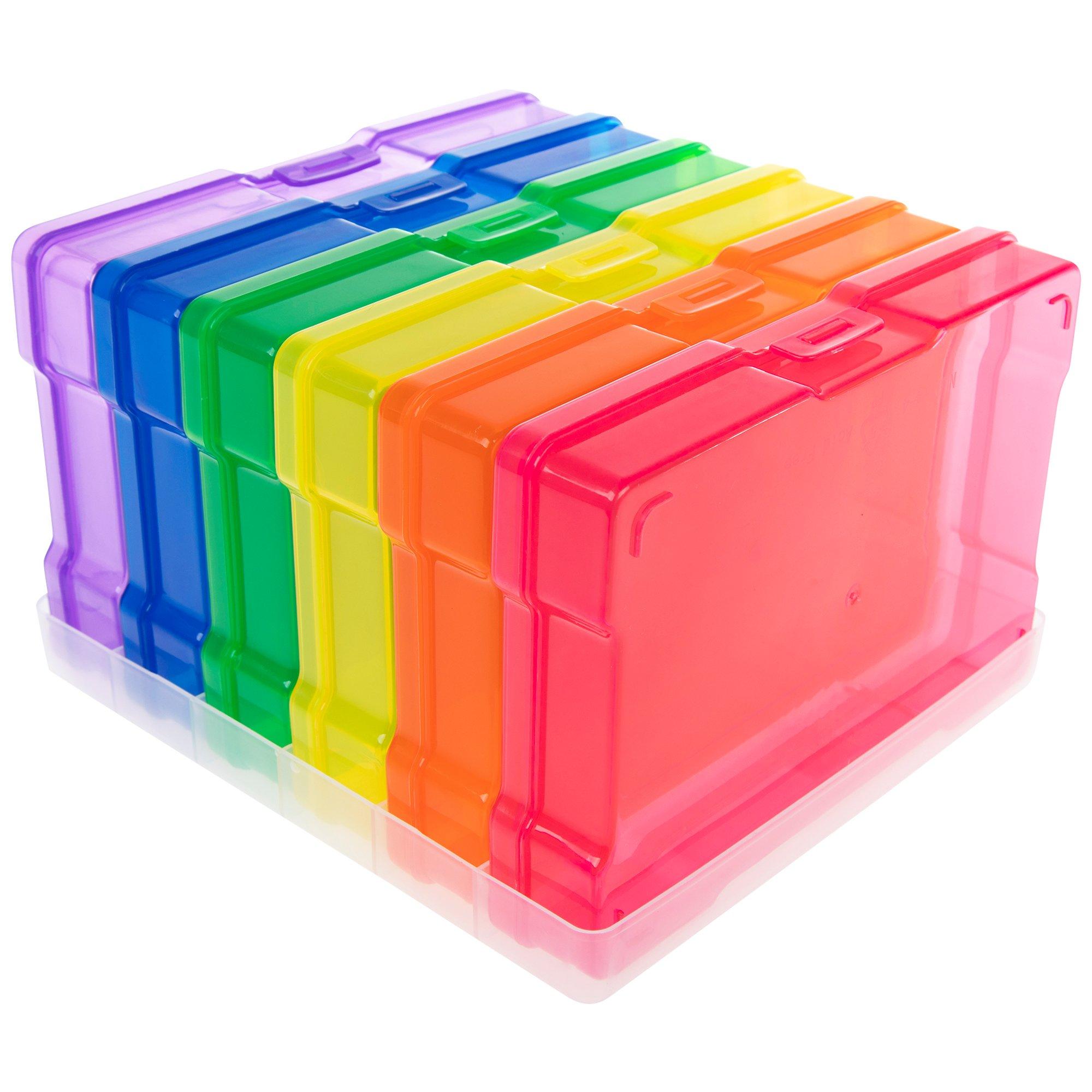 Bright Creations 24-Pack Photo Storage Boxes for 4x6 Pictures with 40 Blank Labels, Rainbow Colored Container Cases, Greeting Card Organizer