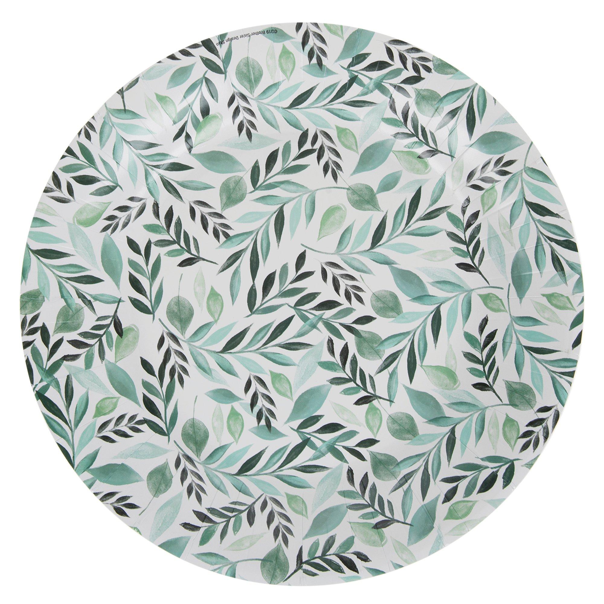 Green Watercolor Leaves Paper Plates Hobby Lobby 1908086
