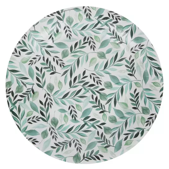 Green Watercolor Leaves Paper Plates