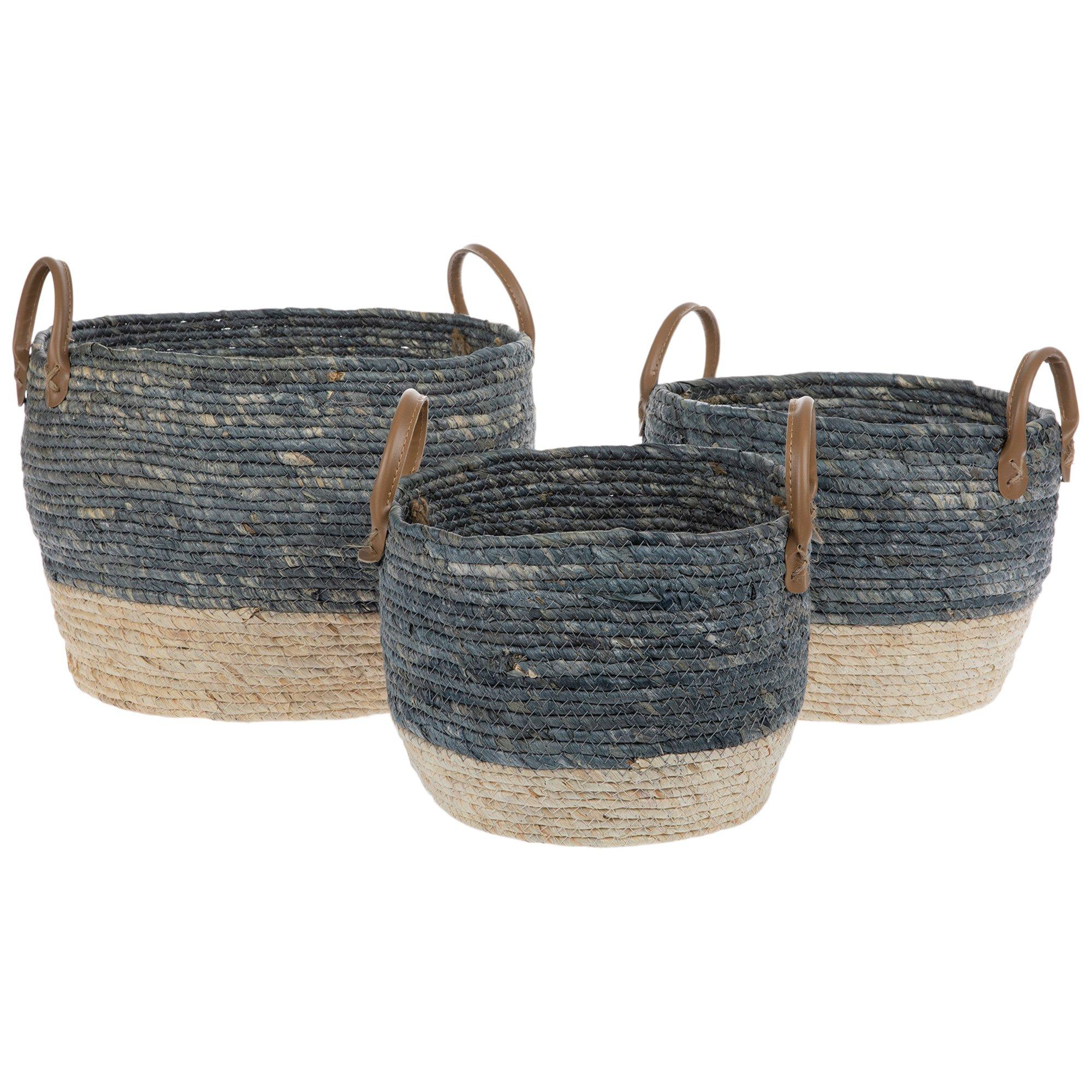 Blue & Natural Round Woven Basket Set Hobby Lobby 1909993