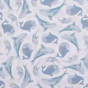 Blue Whales & Narwhals Flannel Fabric
