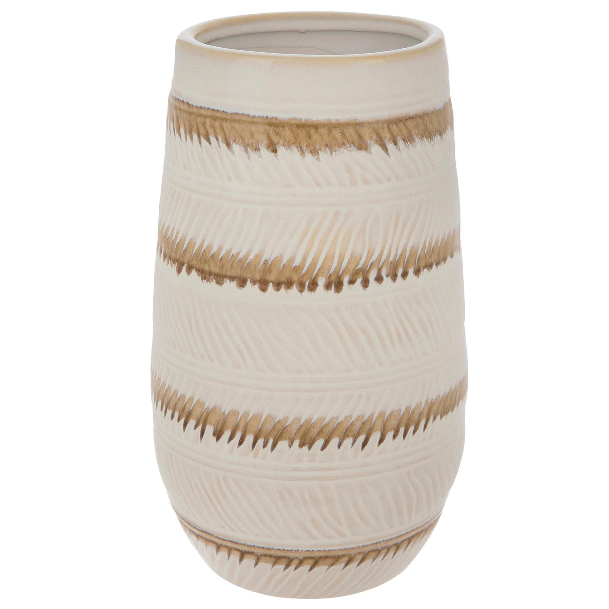 Cream & Brown Feather Striped Vase Hobby Lobby 1913276