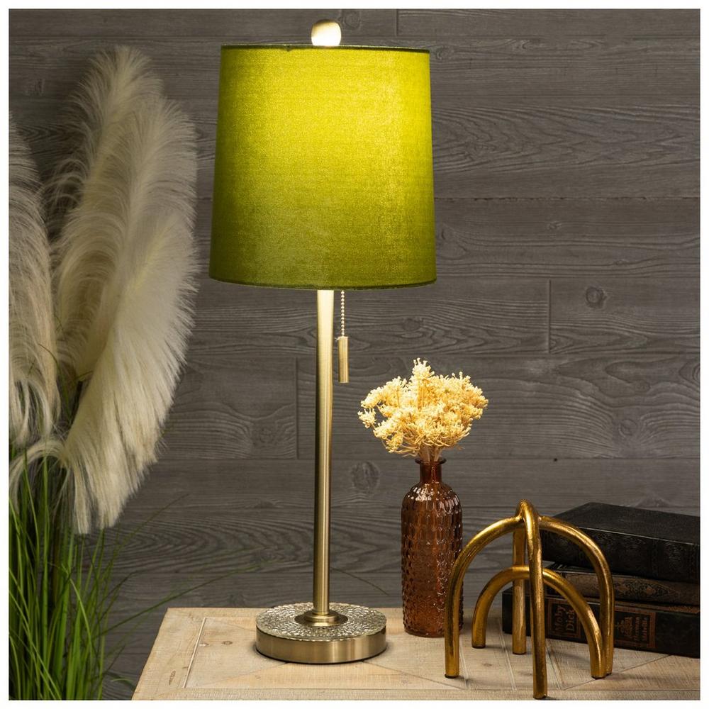 Green Gold Art Deco Buffet Table Lamp With Velvet Shade