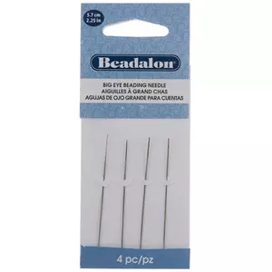 The Beadsmith Big Eye Beading Needles, 5 inches, 4 per Card, Sharp Points,  Use for General Sewing, Weaving and Embroidery, Very Easy to Thread
