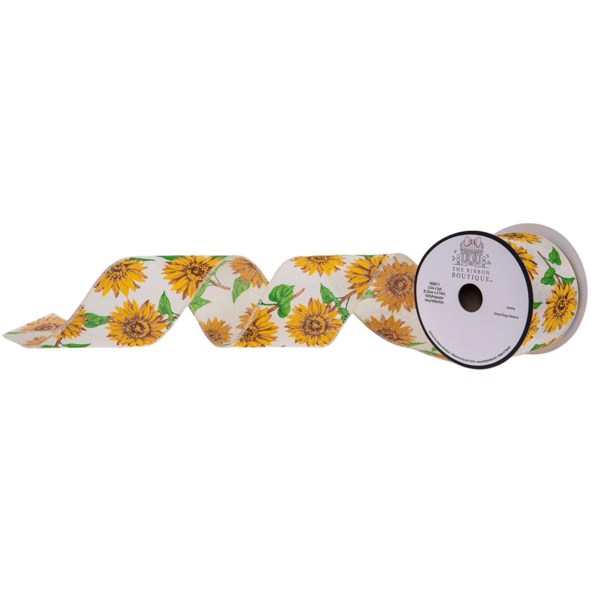 Graphic Florals Wired Edge Ribbon, 10 Yards (2.5 inch, Yellow)RGE113329