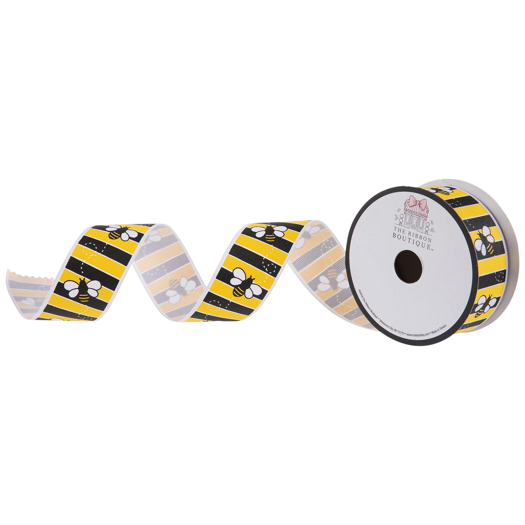 1.5 Bumble Bee Stripe Edge Ribbon: White (10 Yards)