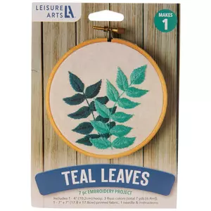 Teal Leaves Embroidery Kit