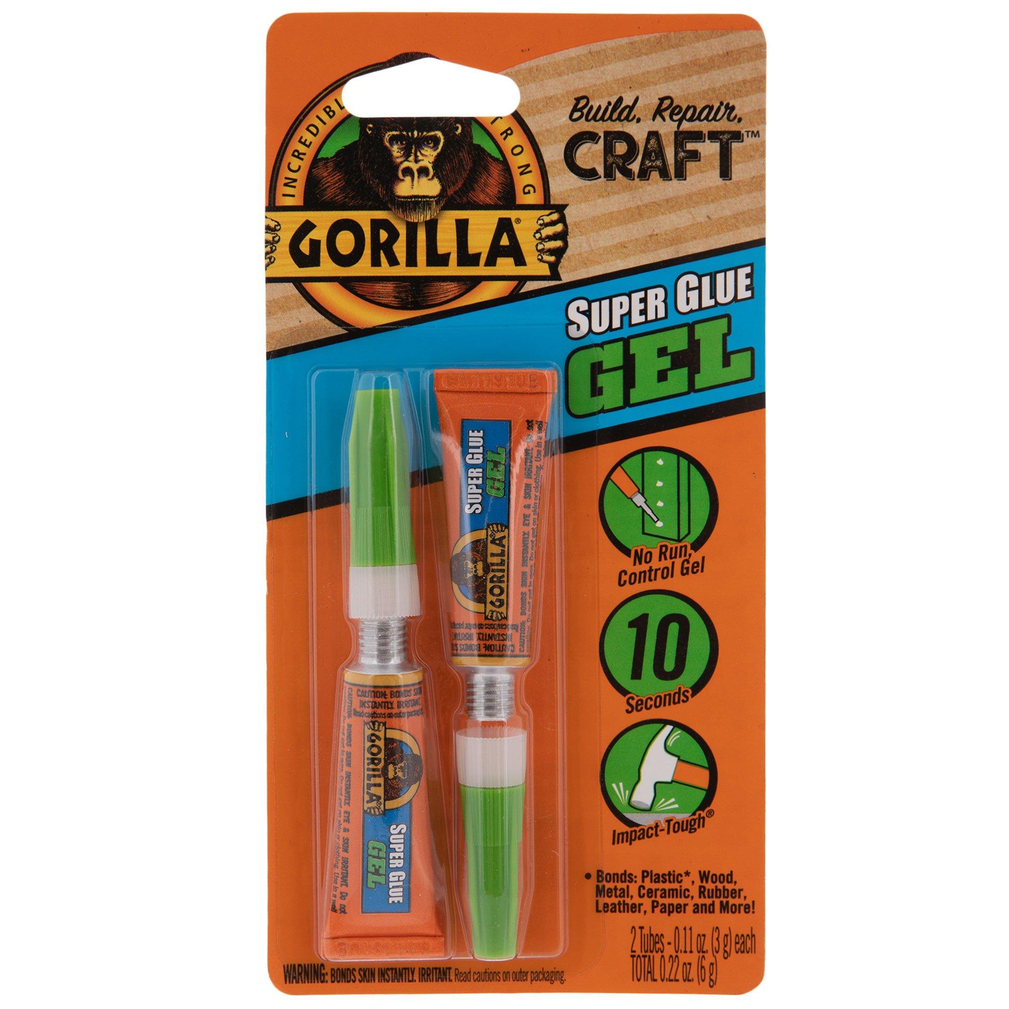 Gorilla Glue Super Glue Gel, Two 0.11 oz Tubes, Dries Clear