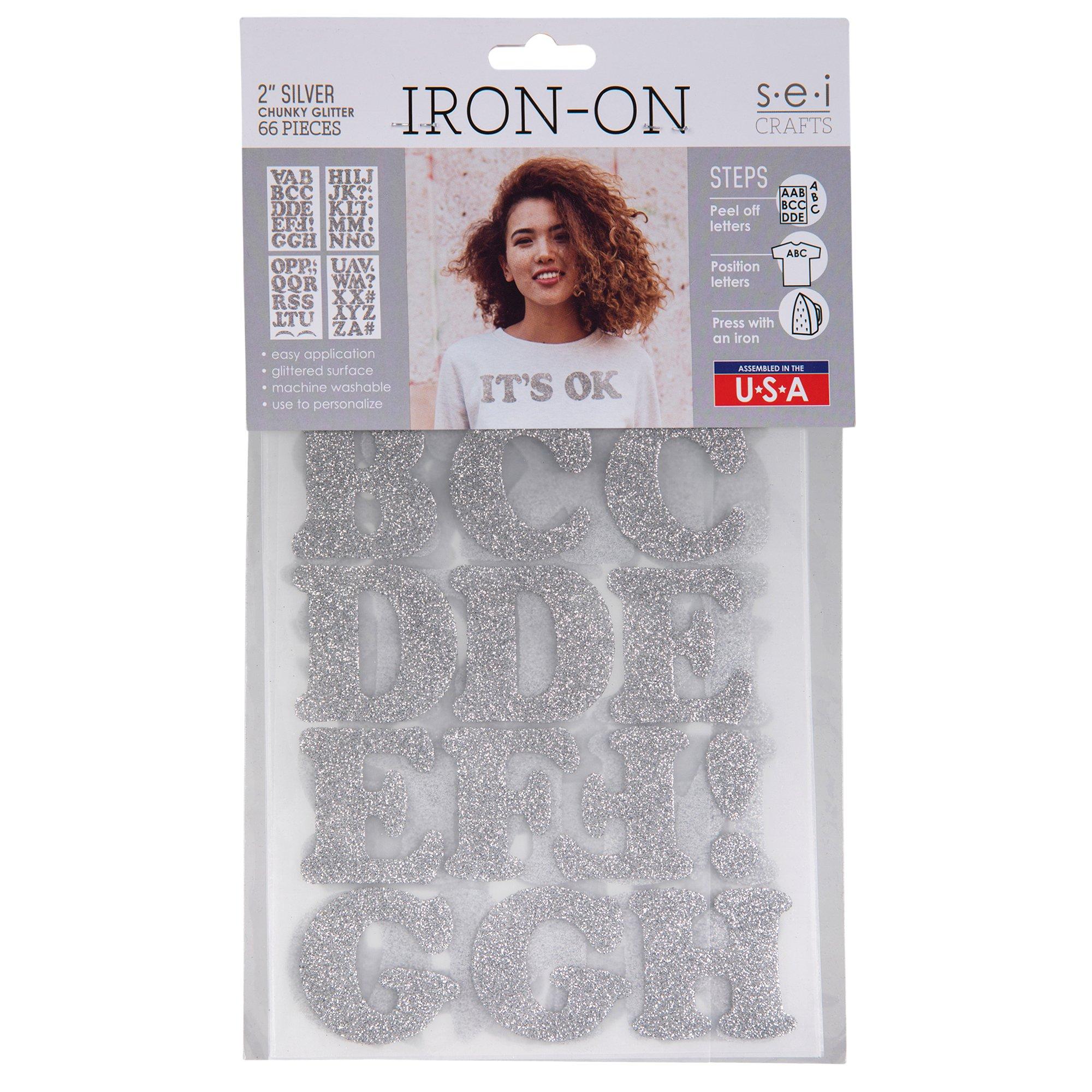 9-305 Classic Alphabet and Punctuation - Silver Ultra Glitter 1 inch Iron-on