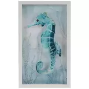 Teal Watercolor Seahorse Framed Wall Decor