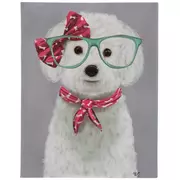 White Dog In Glasses Canvas Wall Decor