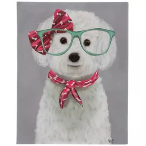 White Dog In Glasses Canvas Wall Decor