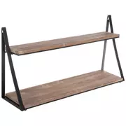 Brown & Black Two-Tiered Wood Wall Shelf