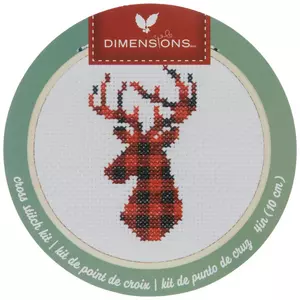 Red Plaid Deer Cross Stitch Kit