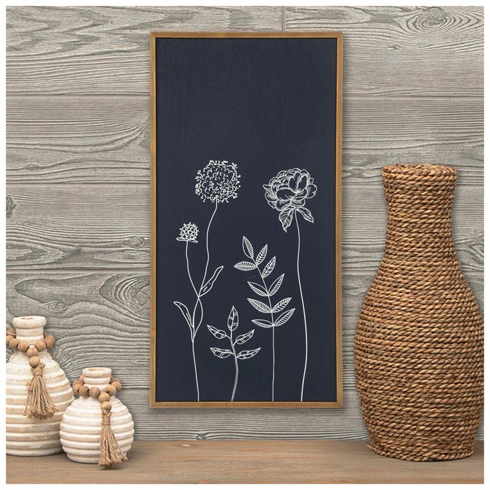 Navy White Flowers Wood Wall Decor