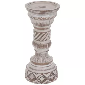 Gray & Brown Engraved Wood Look Candle Holder