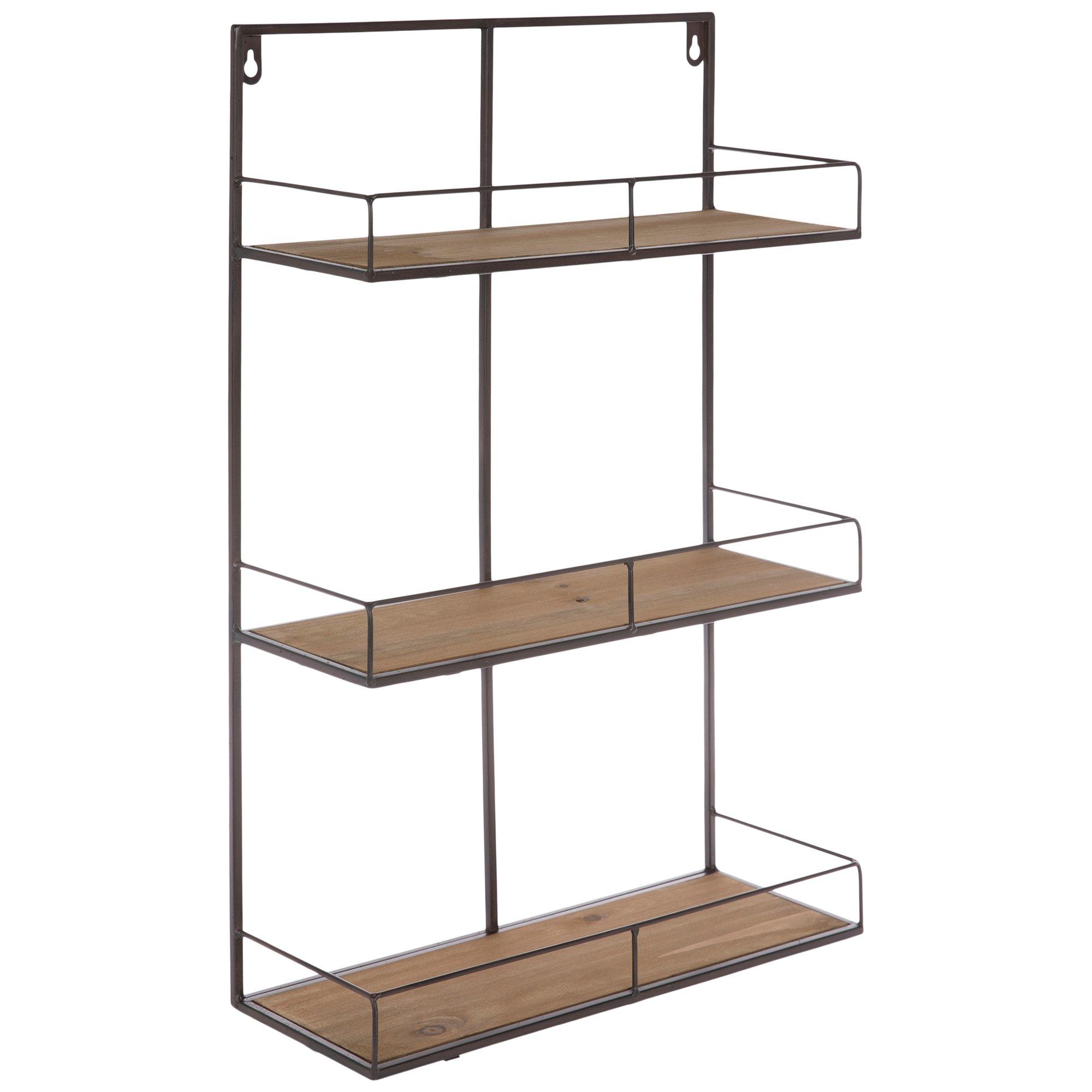 Vivian Regency Gold Metal 3 Tier Black Wood Wall Shelf - Small