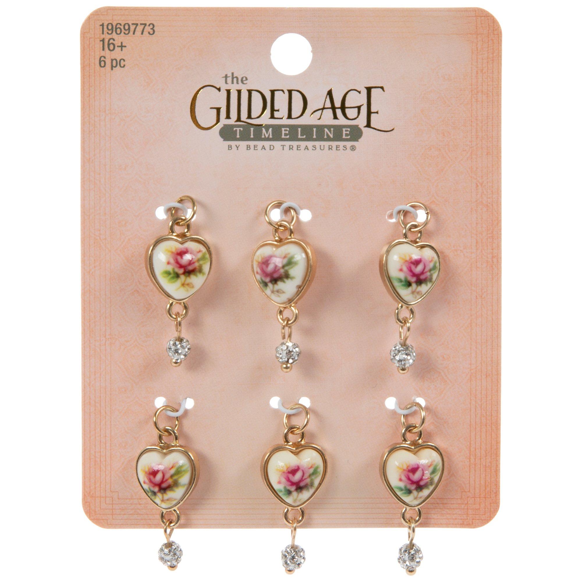 Pink Rose Heart Charms view 1