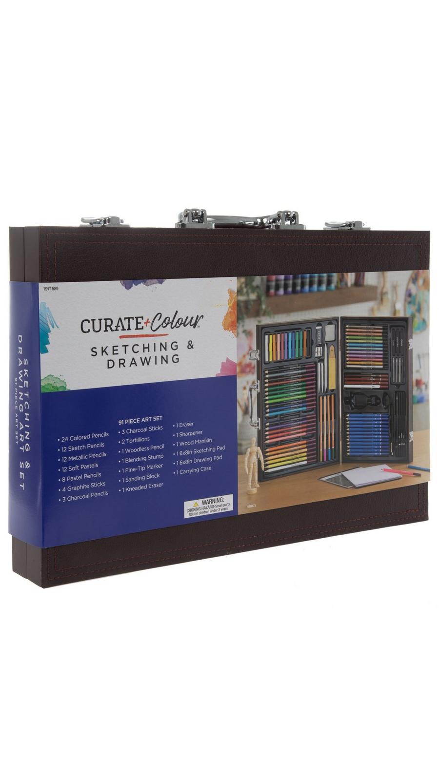 Curate + Colour Sketching & Drawing Art Set - 91 Piece Set | Hobby