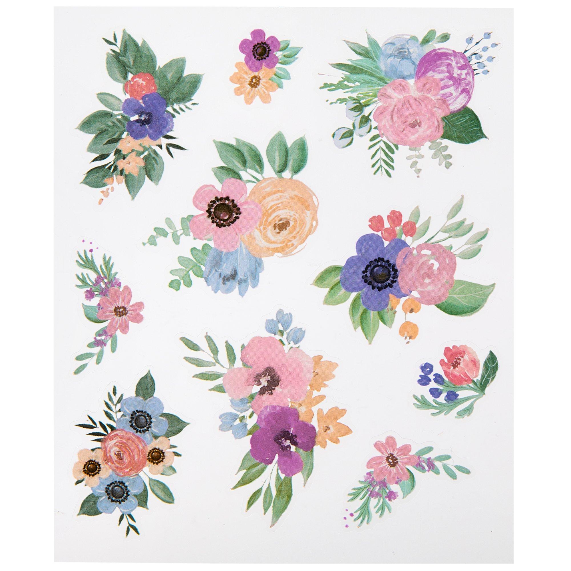 46 Pcs purple Flower Stickers Self-Adhesive Pretty Floral Stickers Stickers  For Scrapbooking Greeting Card Making
