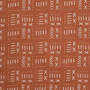 Rust & White Geometric Cotton Fabric