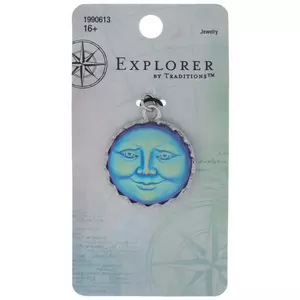Iridescent Blue Moon Face Pendant