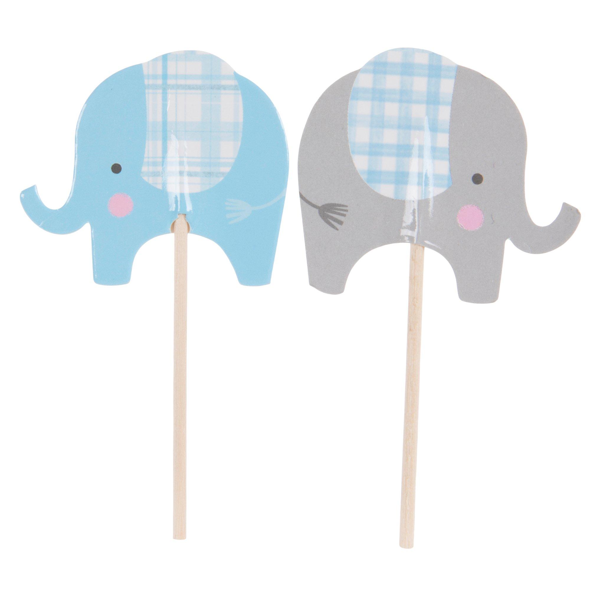 6x Elephant Edible Fondant Cupcake Toppers Pink, Blue, White Baby Shower Cake Decoration