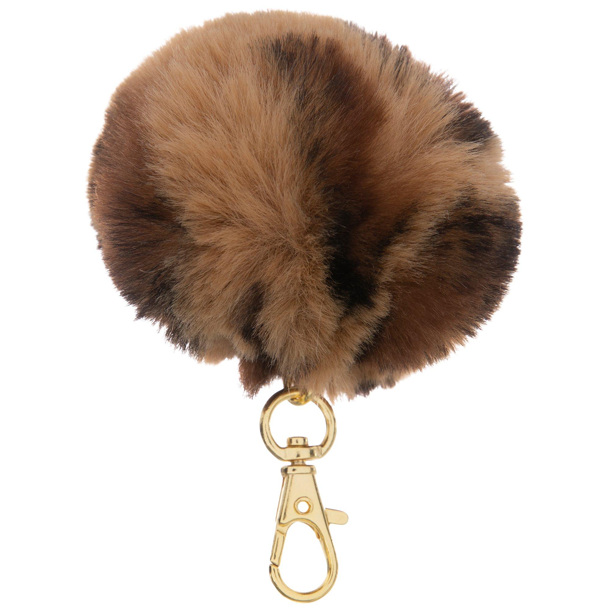 Brown & Black Leopard Fuzzy Pom Pom Keychain | Hobby Lobby | 1999580