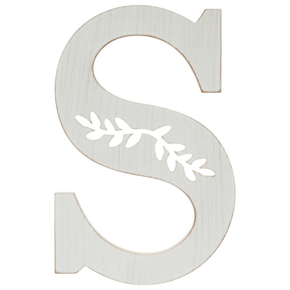 White Leafy Letter Wood Wall Decor