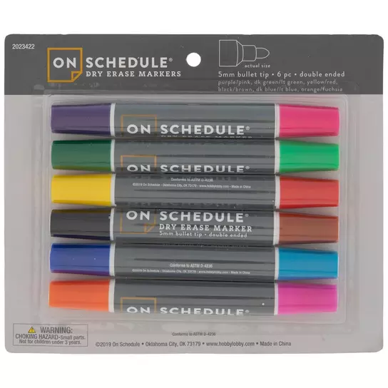 Double Ended Bullet Tip Dry Erase Markers - 6 Piece Set, Hobby Lobby