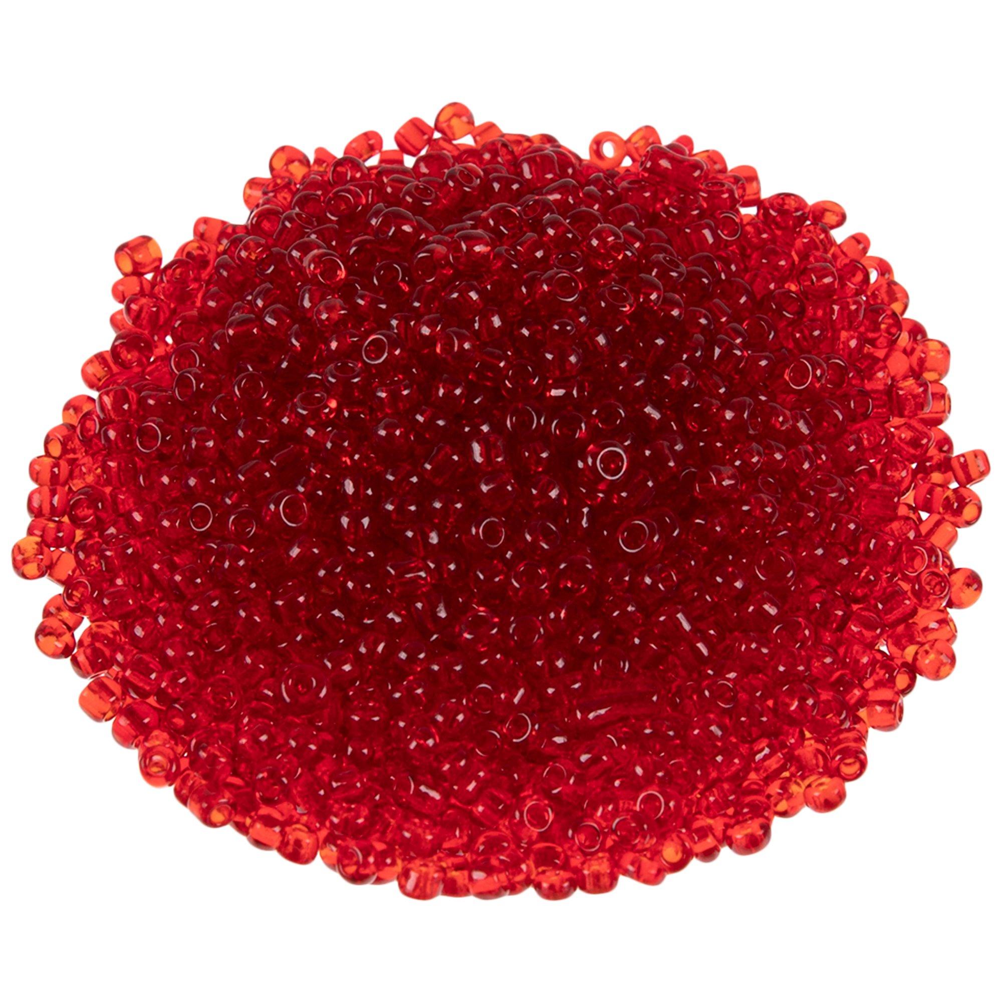 12/0 Glass Seed Beads, Transparent, Round, Red, 2mm, Hole: 1mm, about  3100pcs/50g