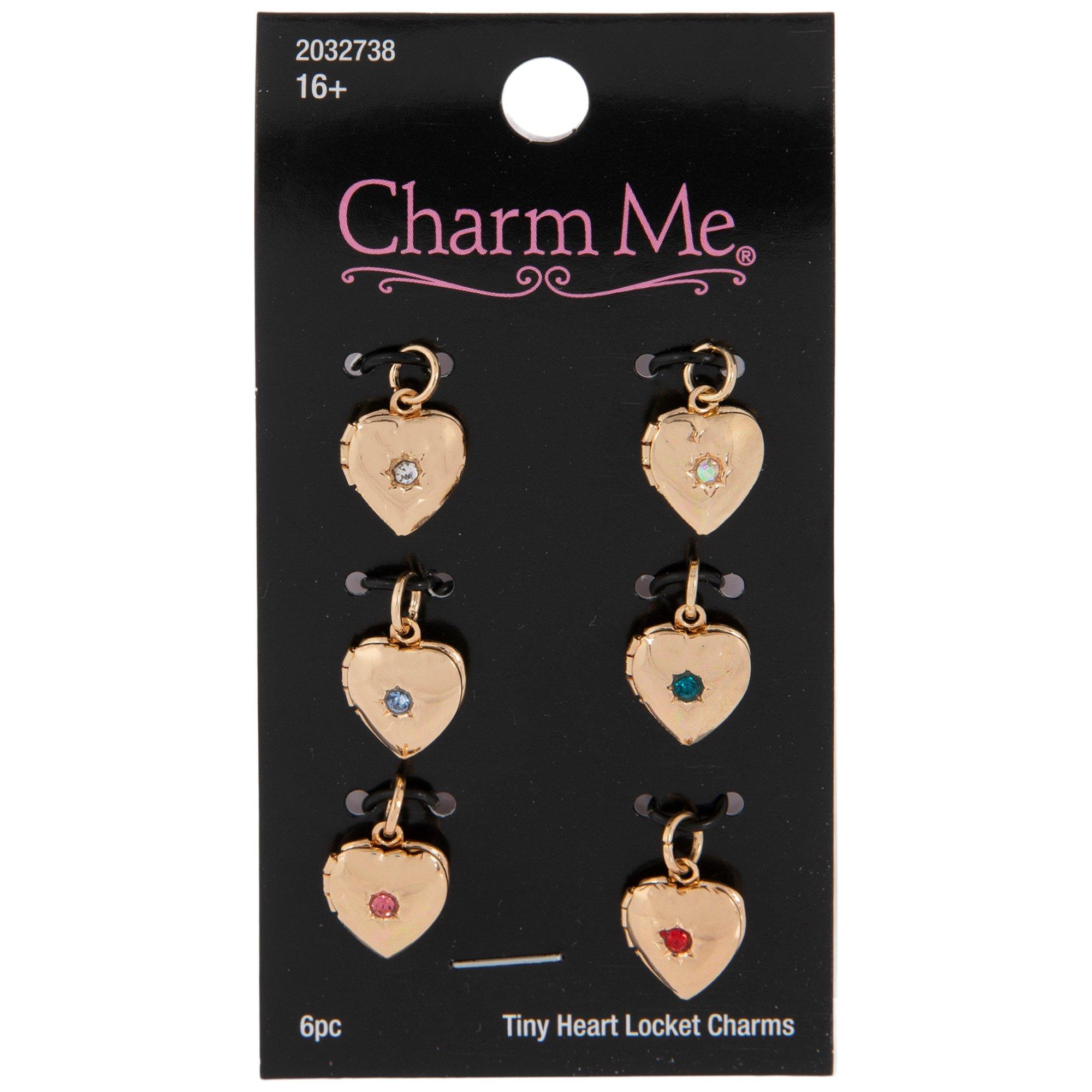 Lot of 6 Mini heart rhinestone charms, jewelry making supplies