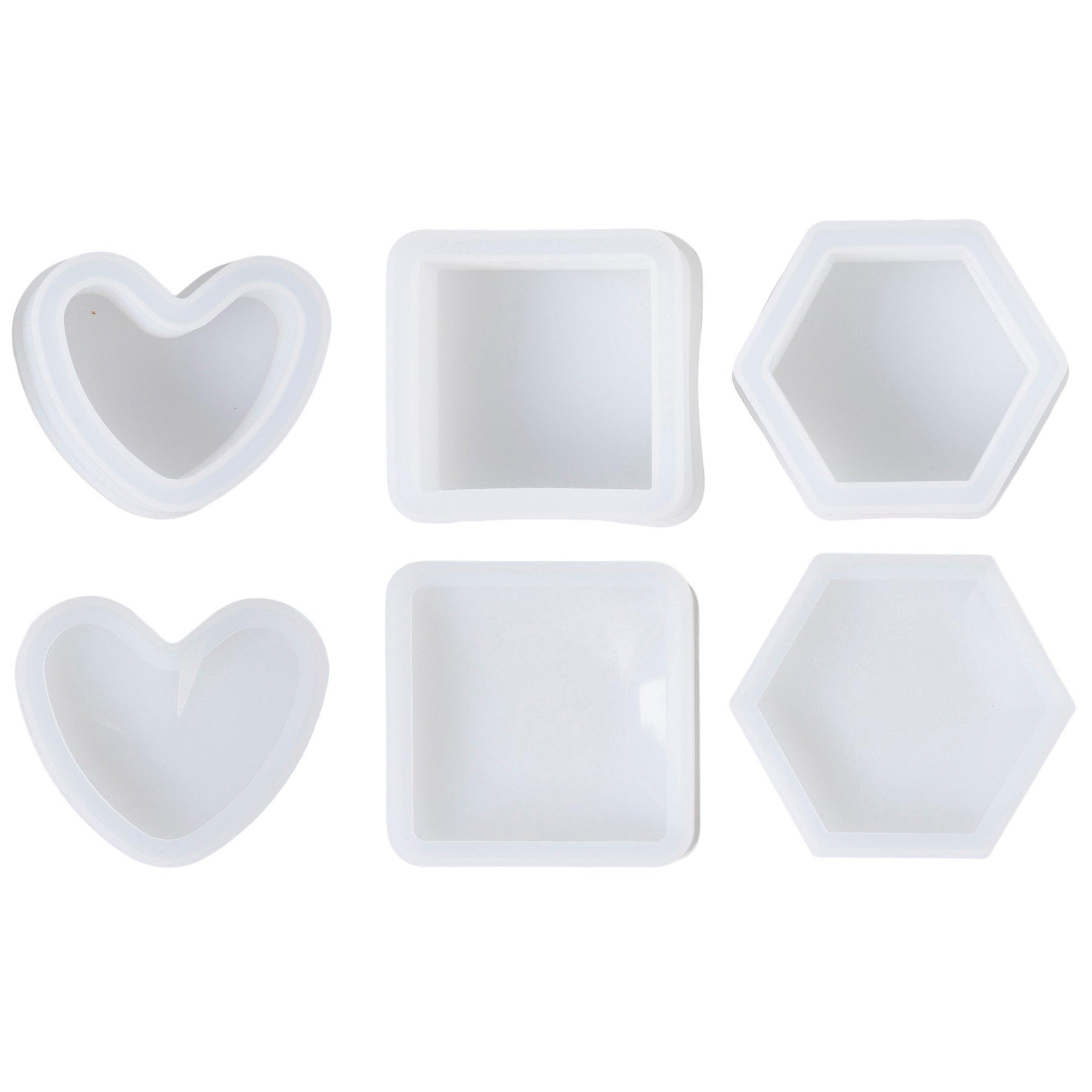 Pack of 4, Resin Silicone Molds, SourceTon Ashtray Resin Silicone Molds  with Square Shape, Heart Shape, Rhombus Shape and Round Shape for Resin