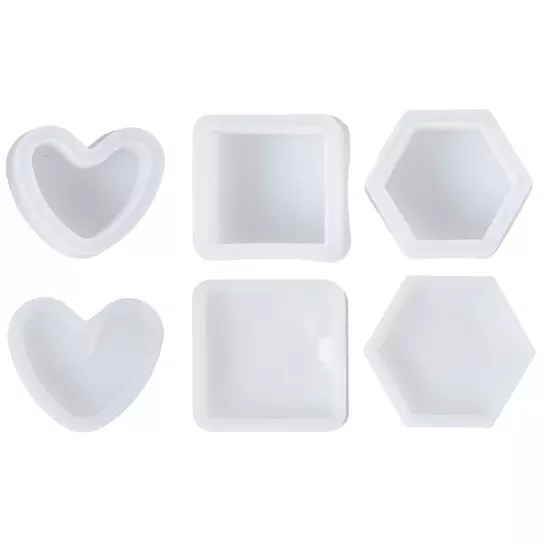 SainSmart Coaster Resin Molds 6pcs, Resin Molds Silicone Kit Bundle Including Circle, Square, Hexagon, Octagon, Heart Shape & Coaster Storage Box, for