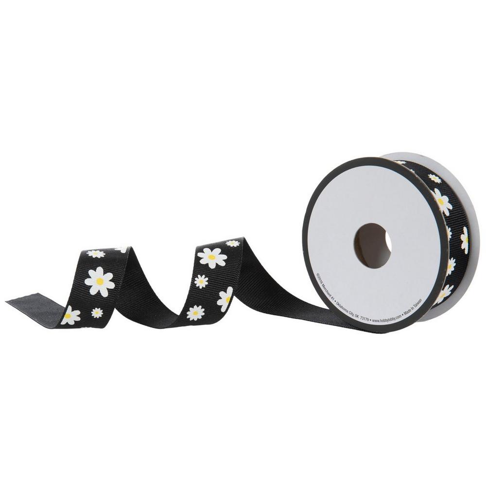 Black Daisy Grosgrain Ribbon - 7/8