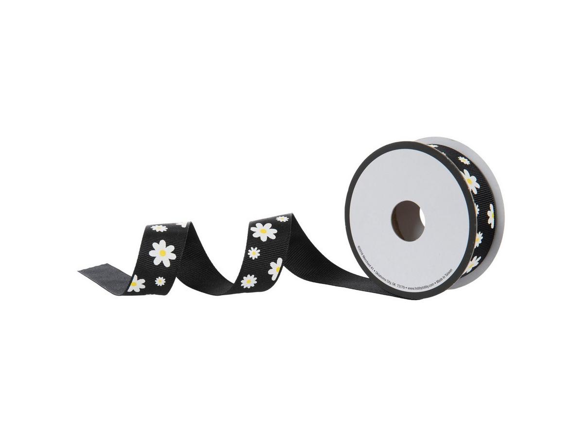 Black Daisy Grosgrain Ribbon - 7/8