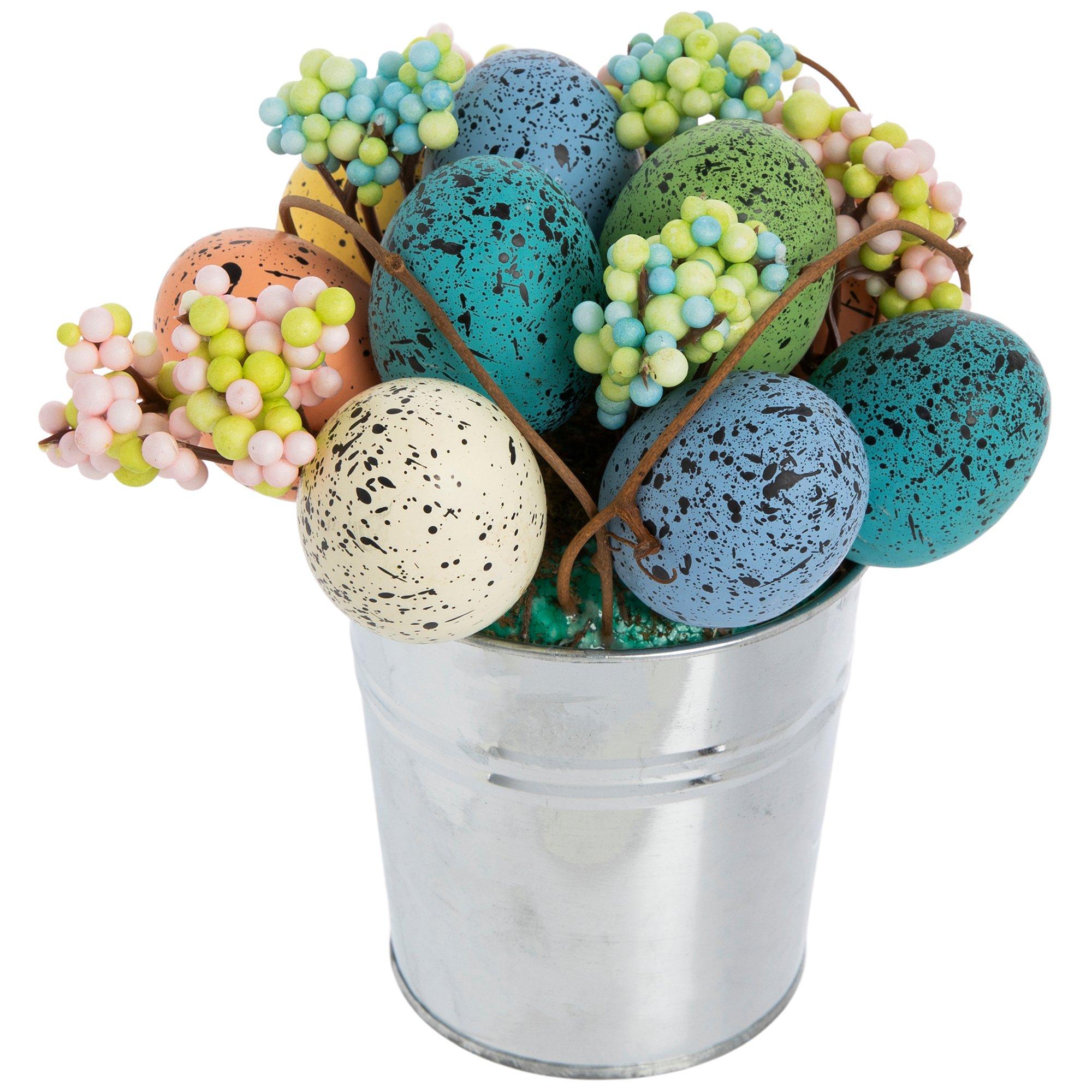 Eggs & Raffia In Silver Metal Pot Hobby Lobby 205458948