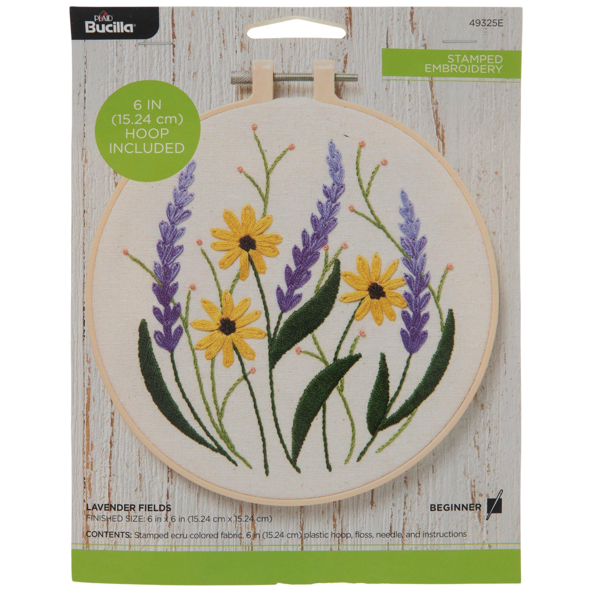 BUCILLA Stamped Embroidery Kit with Hoop LAVENDER FIELDS Floral 6 INCH  Round