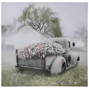 Sage Floral Truck Canvas Wall Decor