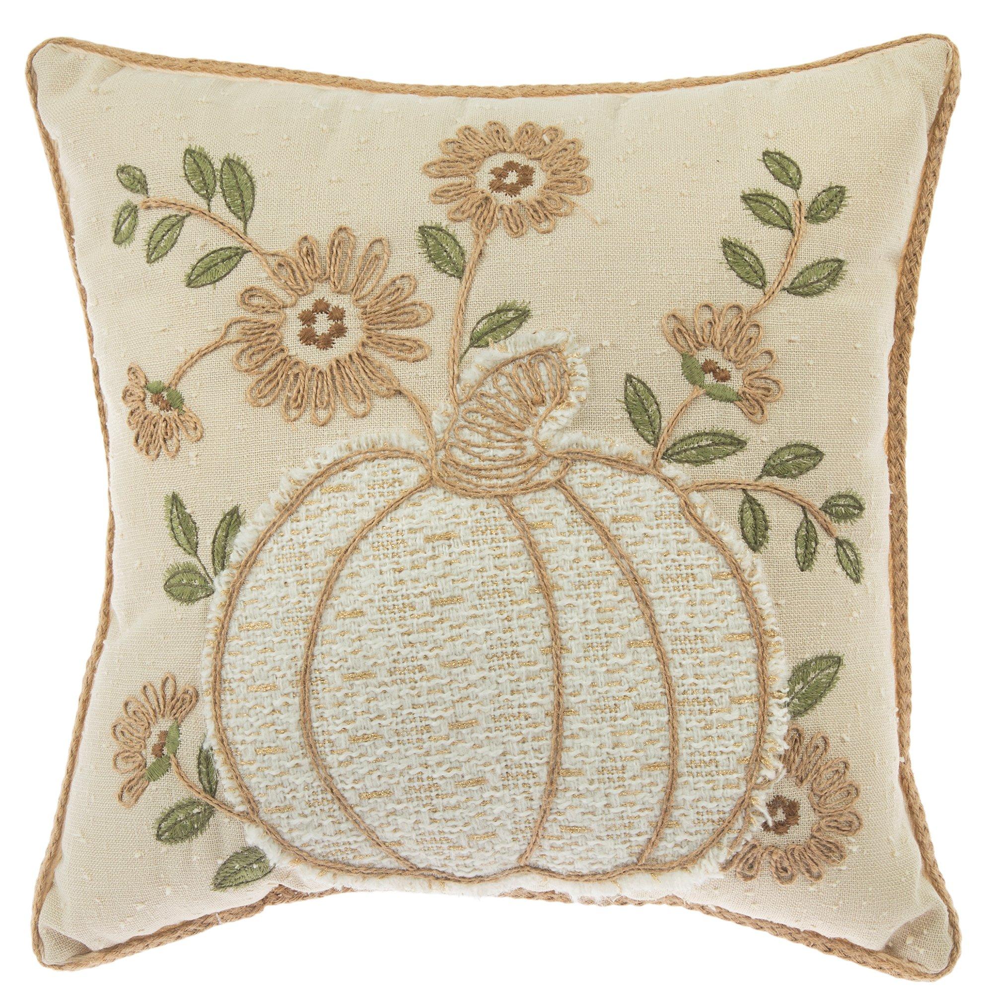 Embroidered Pumpkin & Flowers Pillow | Hobby Lobby | 205946207