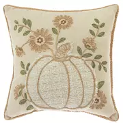 Embroidered Pumpkin & Flowers Pillow
