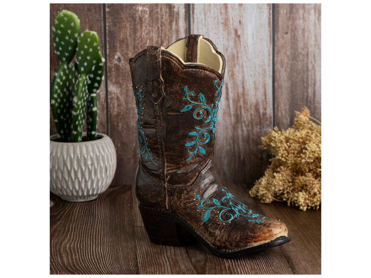 Brown & Turquoise Floral Cowboy Boot Vase | Hobby Lobby | 2059608