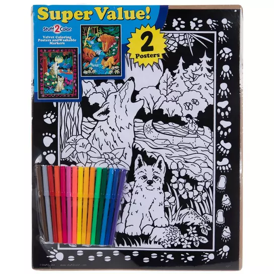 Wolf & Bear Fuzzy Coloring Posters
